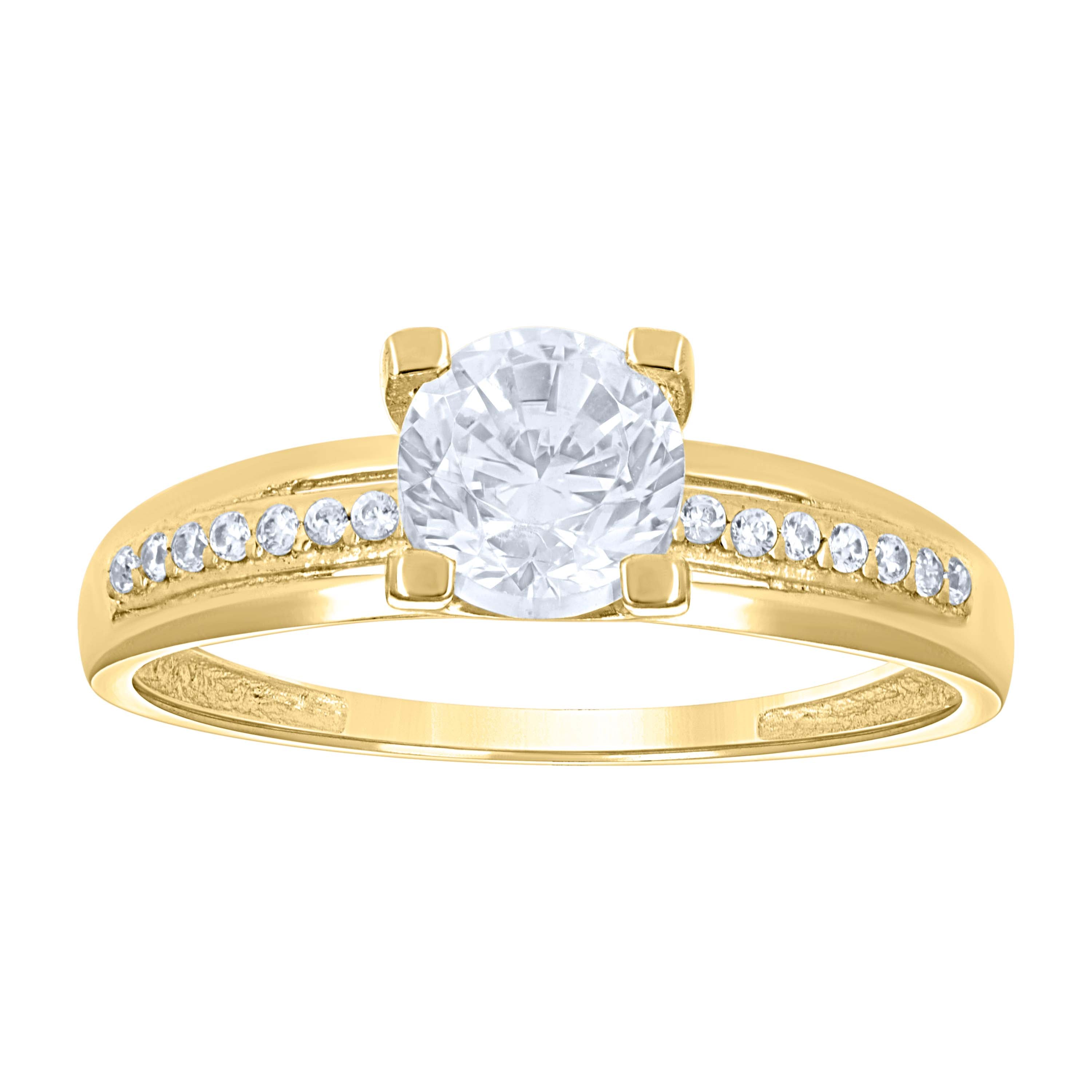 14Kt Yellow Gold Womens Cubic Zirconia Polished Finish Engagement Ring