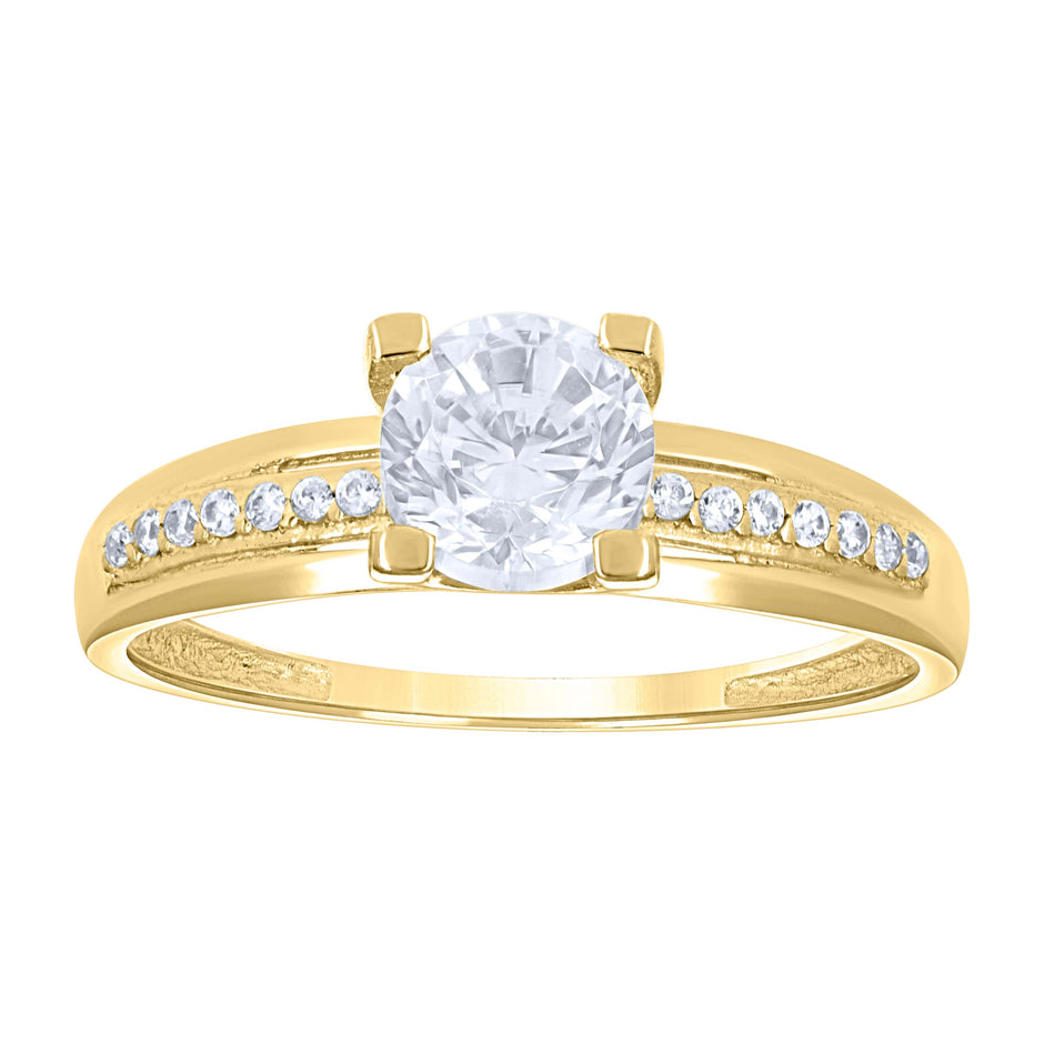 14Kt Yellow Gold Womens Cubic Zirconia Polished Finish Engagement Ring