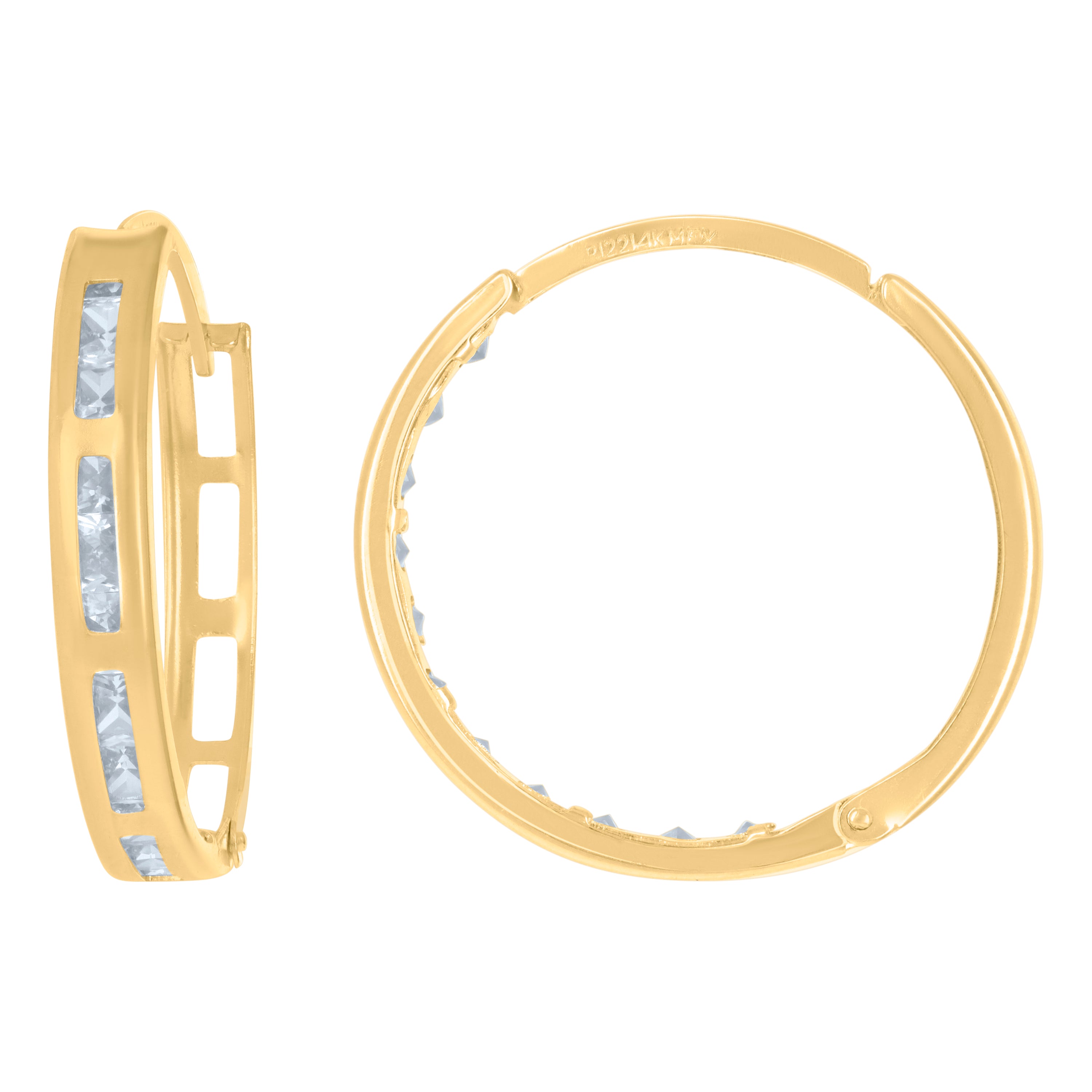 14Kt Yellow Gold Womens Princess-Cut Cubic Zirconia Single Row Huggie Hoop Earrings