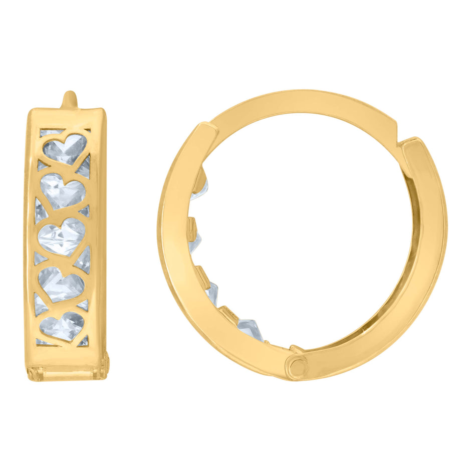 14Kt Yellow Gold Womens Princess-Cut Cubic Zirconia Heart Huggie Hoop Earrings