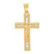 14Kt Yellow Gold Unisex Cubic Zirconia Textured Crucifix Cross Religious Charm Pendant