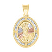 14Kt Tri-Color Gold Unisex Cz Textured Saint Jude Religious Oval Charm Pendant