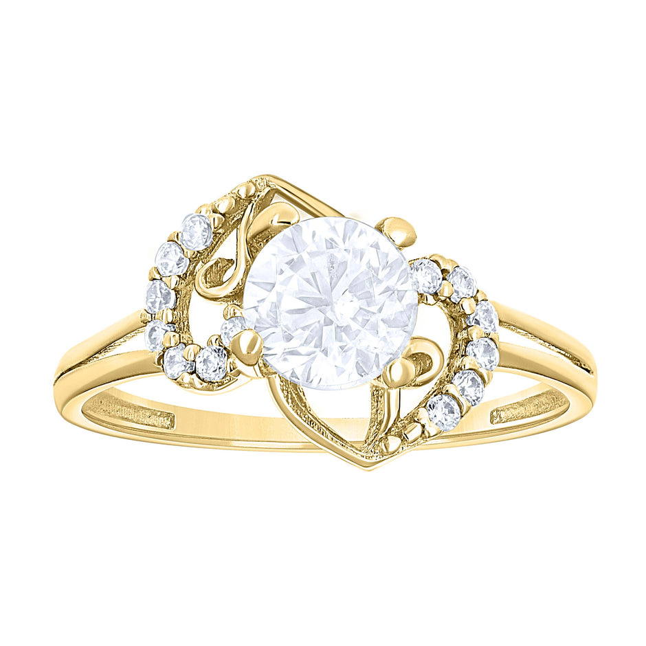 14Kt Yellow Gold Womens Cubic Zirconia Polished Finish Engagement Ring