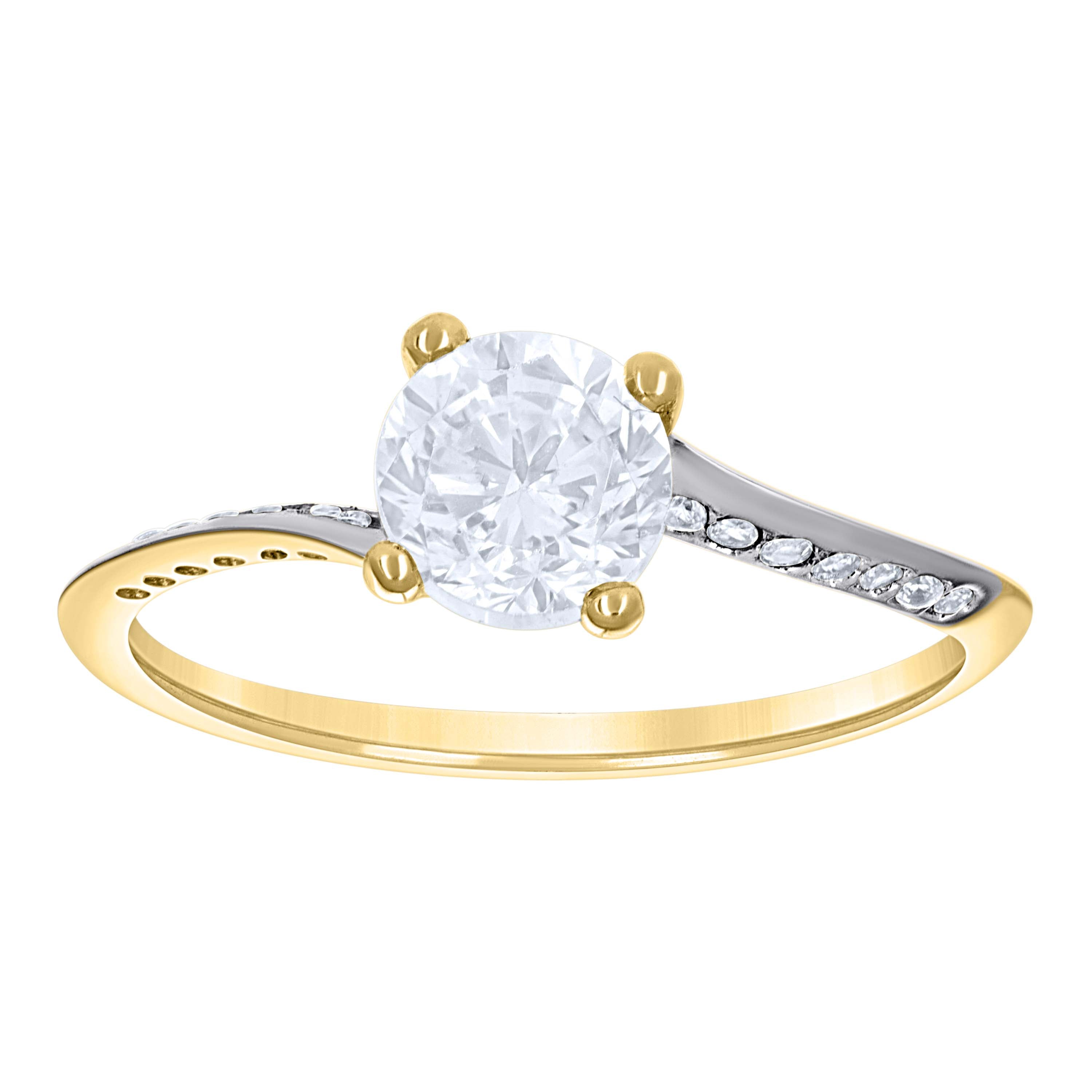 14Kt Two-Tone Gold Womens Cubic Zirconia Polished Finish Engagement Ring