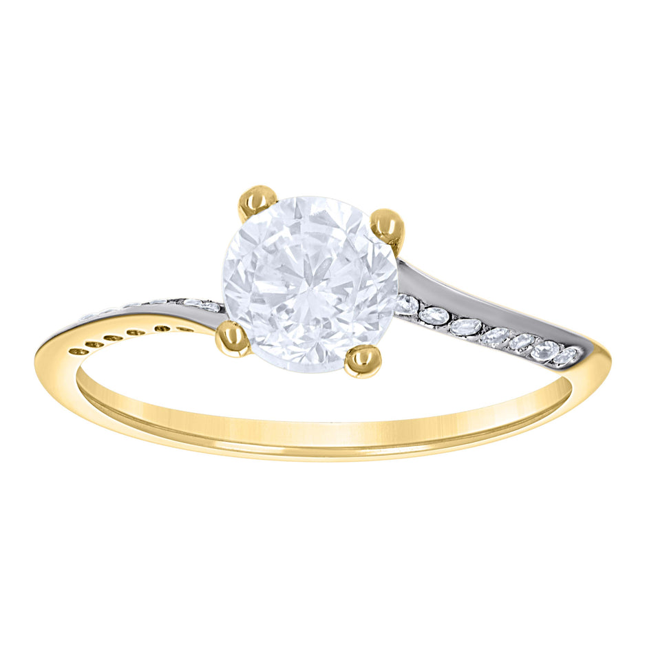 14Kt Two-Tone Gold Womens Cubic Zirconia Polished Finish Engagement Ring