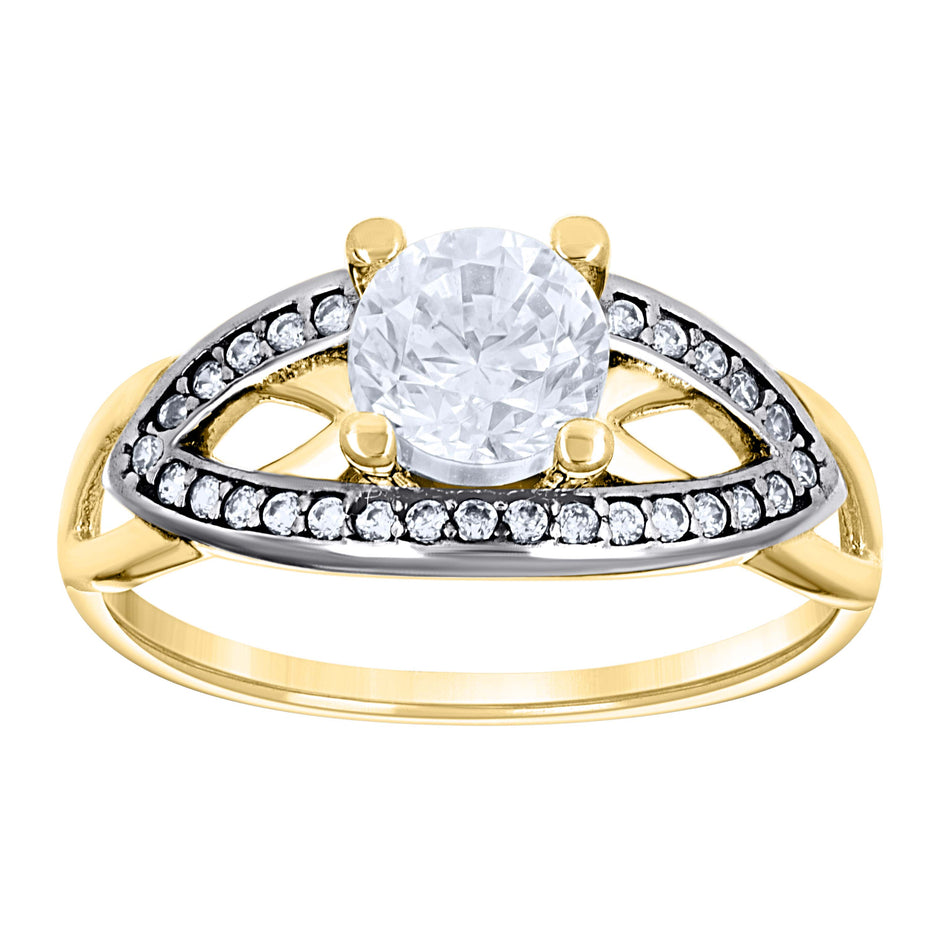 14Kt Two-Tone Gold Womens Cubic Zirconia Polished Finish Engagement Ring