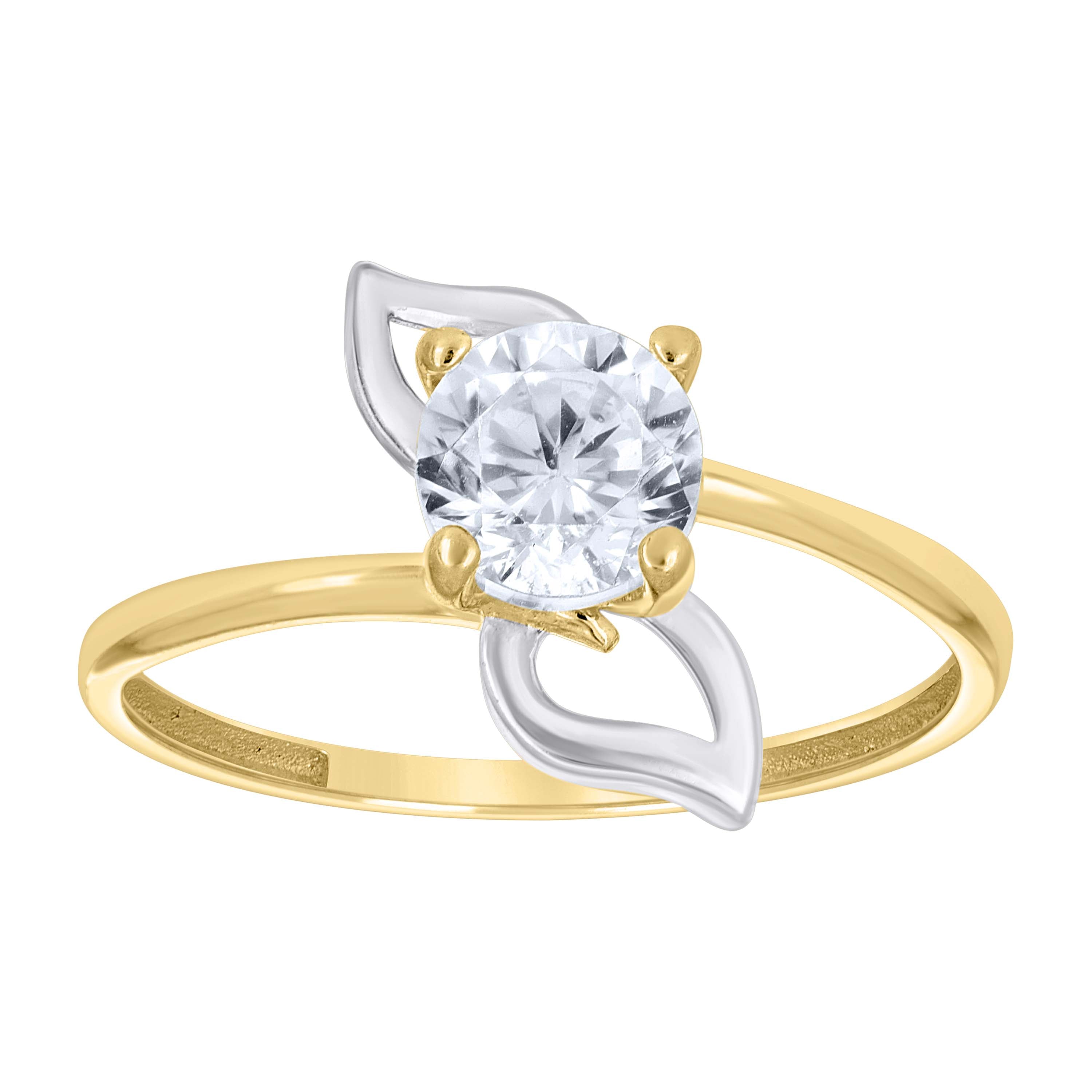 14Kt Two-Tone Gold Womens Cubic Zirconia Leaf Engagement Ring