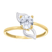 14Kt Two-Tone Gold Womens Cubic Zirconia Leaf Engagement Ring