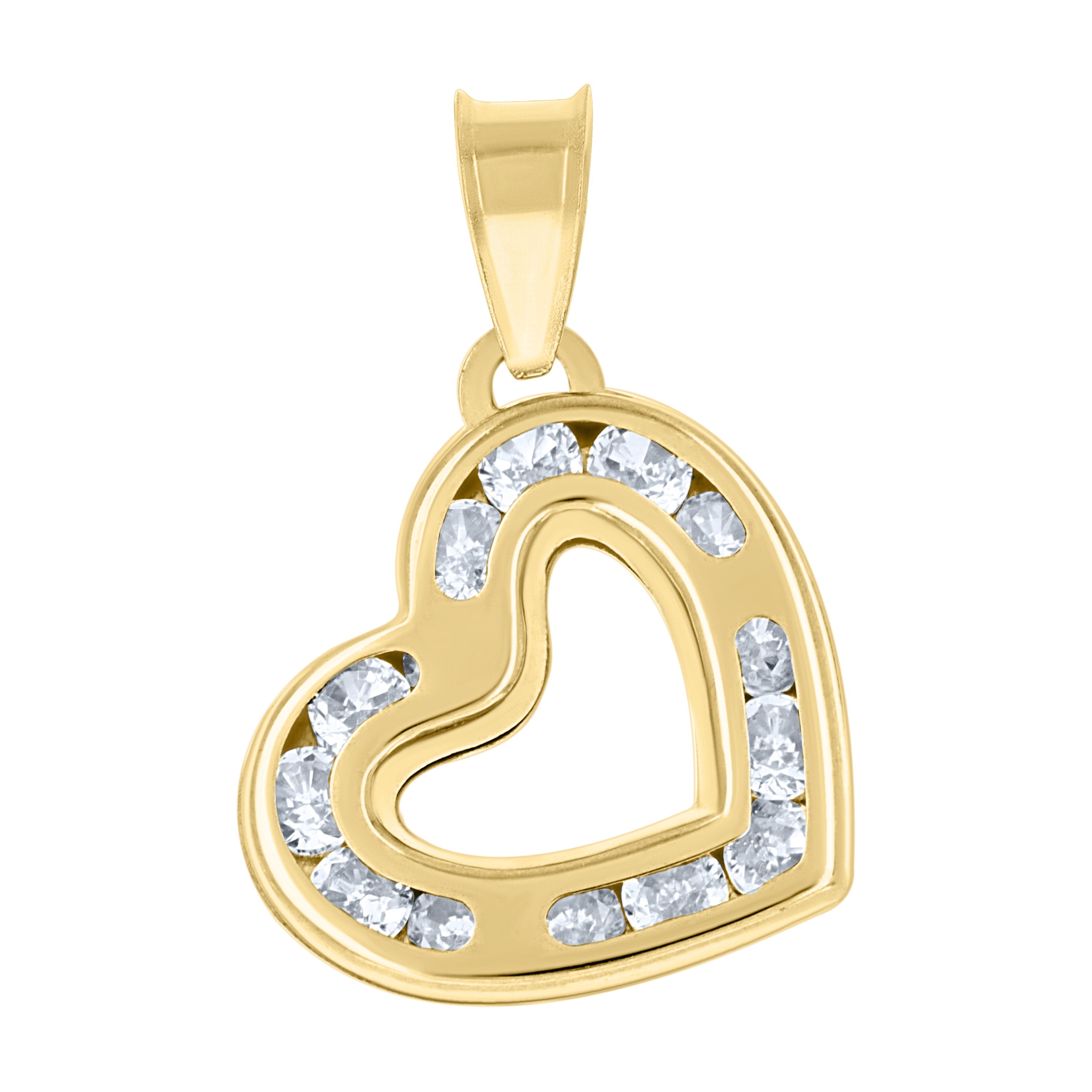 14Kt Yellow Gold Womens Cubic Zirconia Love Heart Charm Pendant