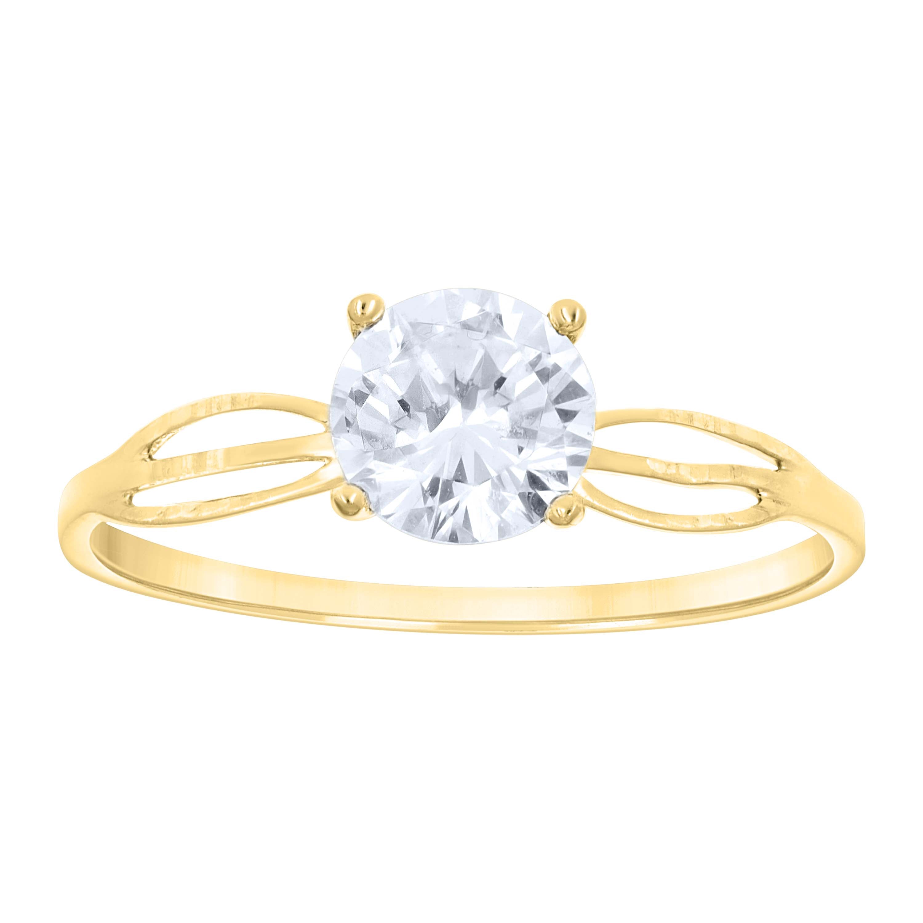 14Kt Two-Tone Gold Womens Cubic Zirconia Polished Finish Engagement Ring