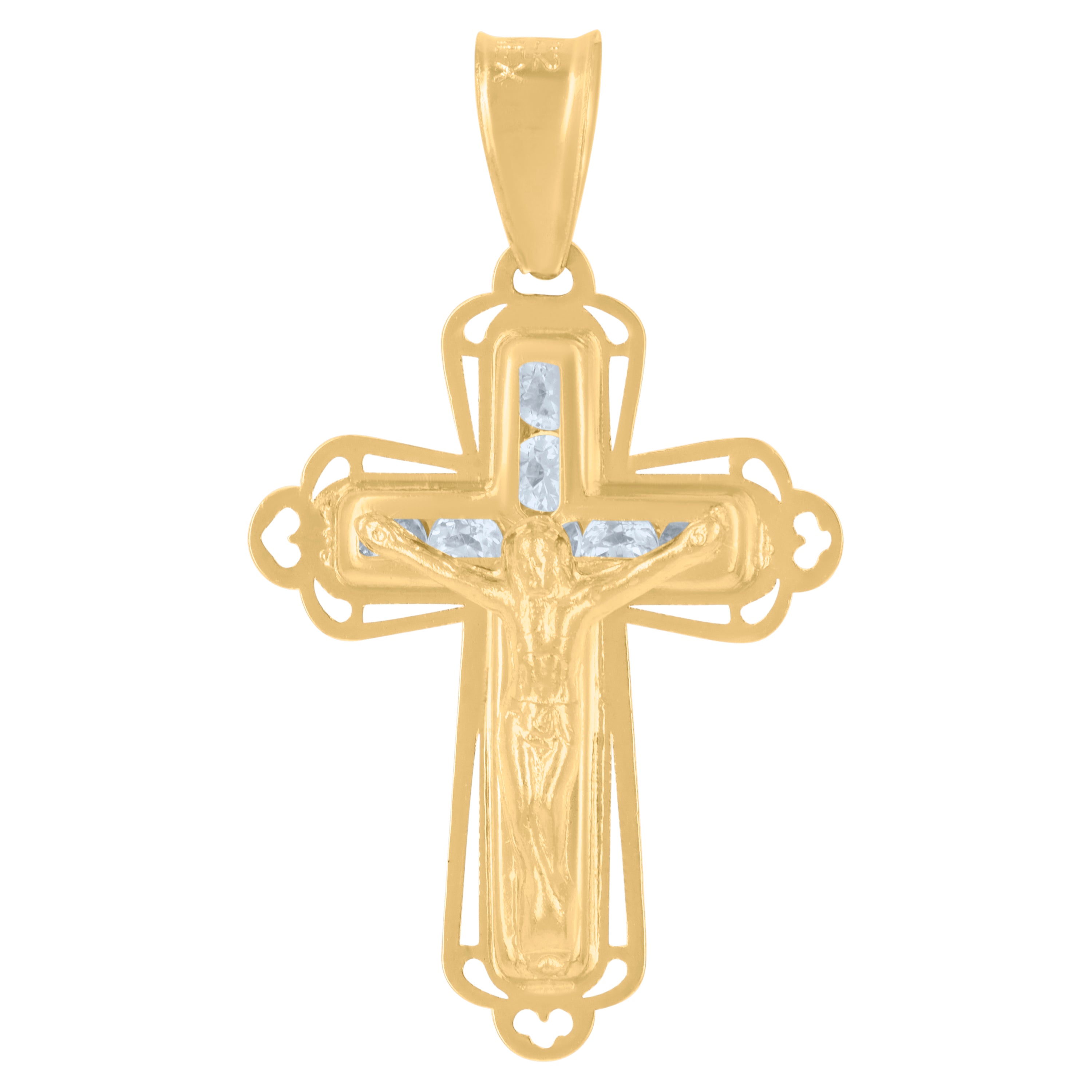 14kt Yellow Gold Womens Cubic-Zirconia Crucifix Cross Religious Charm Pendant