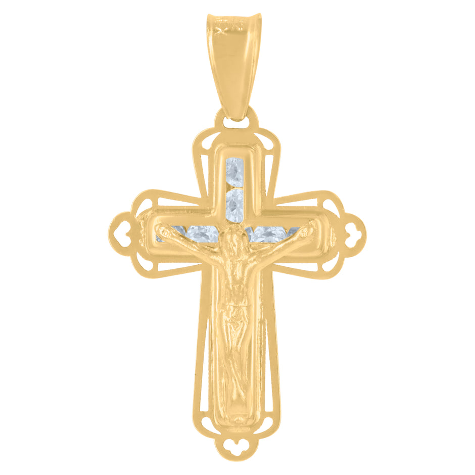 14kt Yellow Gold Womens Cubic-Zirconia Crucifix Cross Religious Charm Pendant