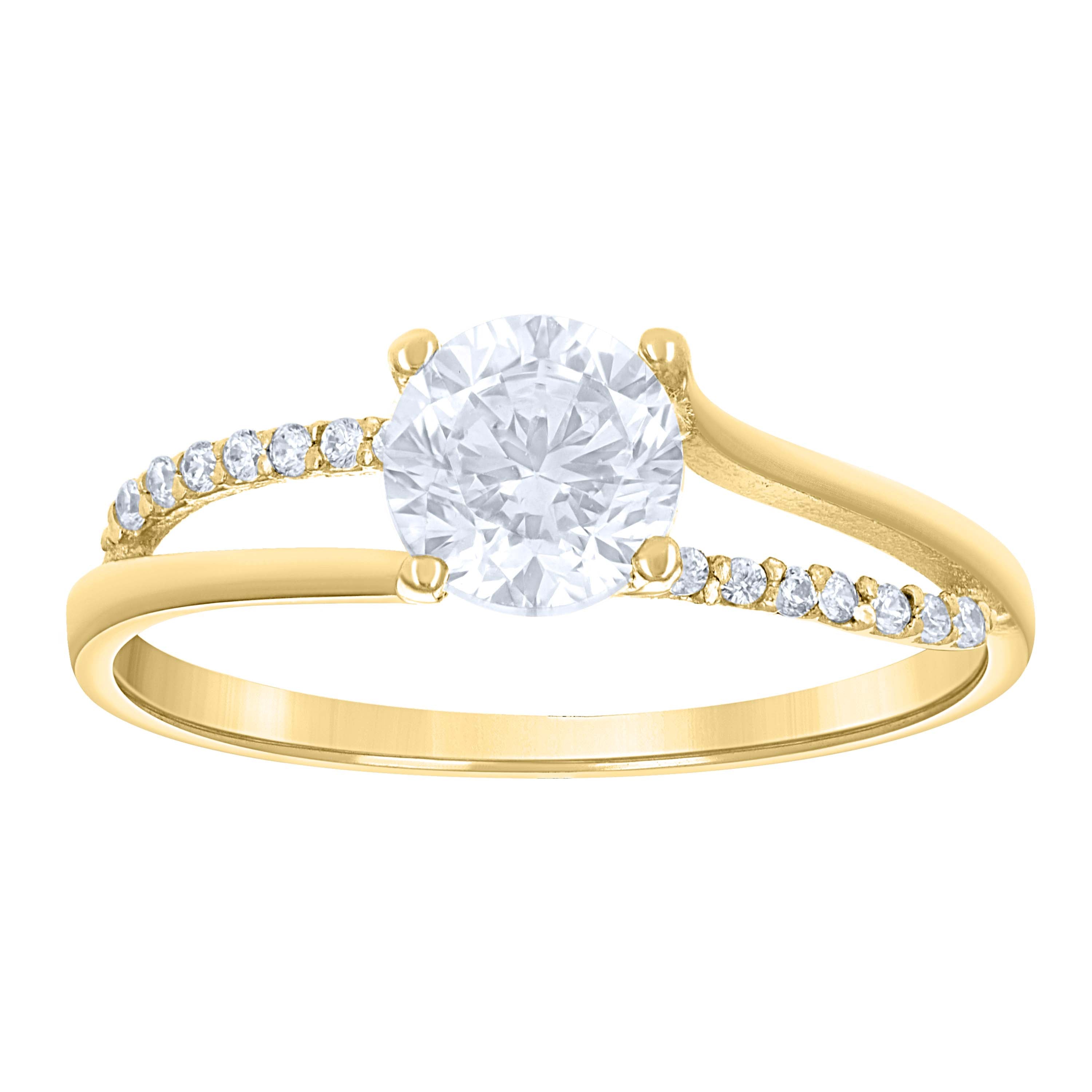14Kt Two-Tone Gold Womens Cubic Zirconia Polished Finish Engagement Ring