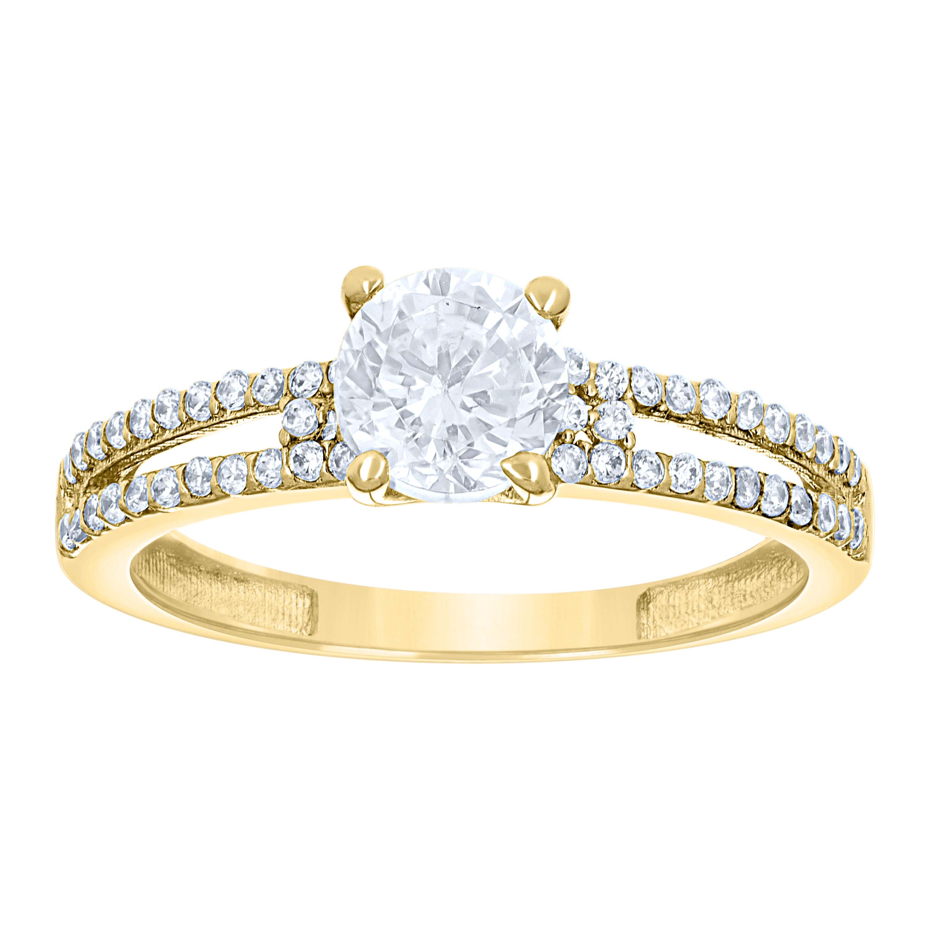 14Kt Yellow Gold Womens Cubic Zirconia Polished Finish Engagement Ring