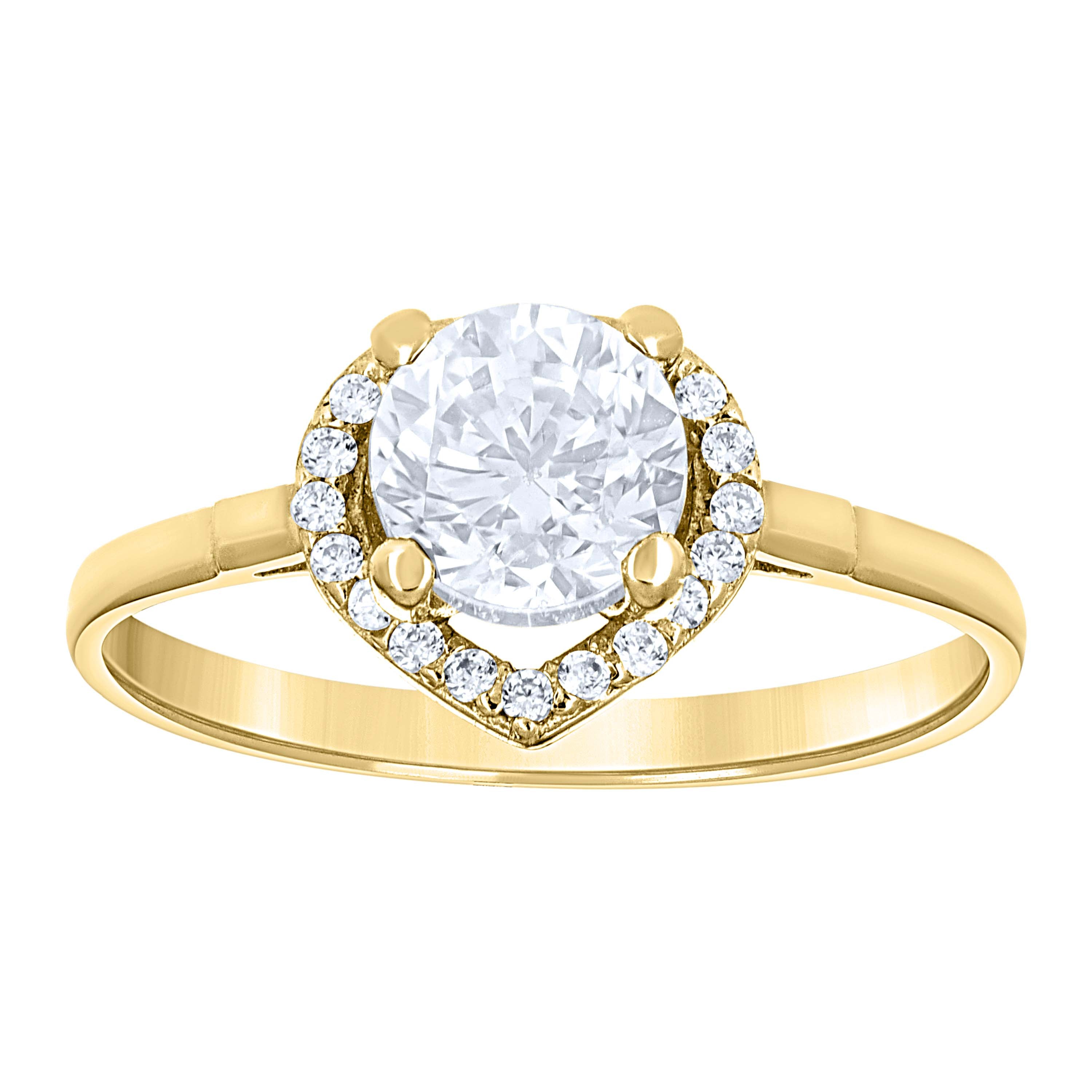 14Kt Two-Tone Gold Womens Cubic Zirconia Heart Halo Engagement Ring