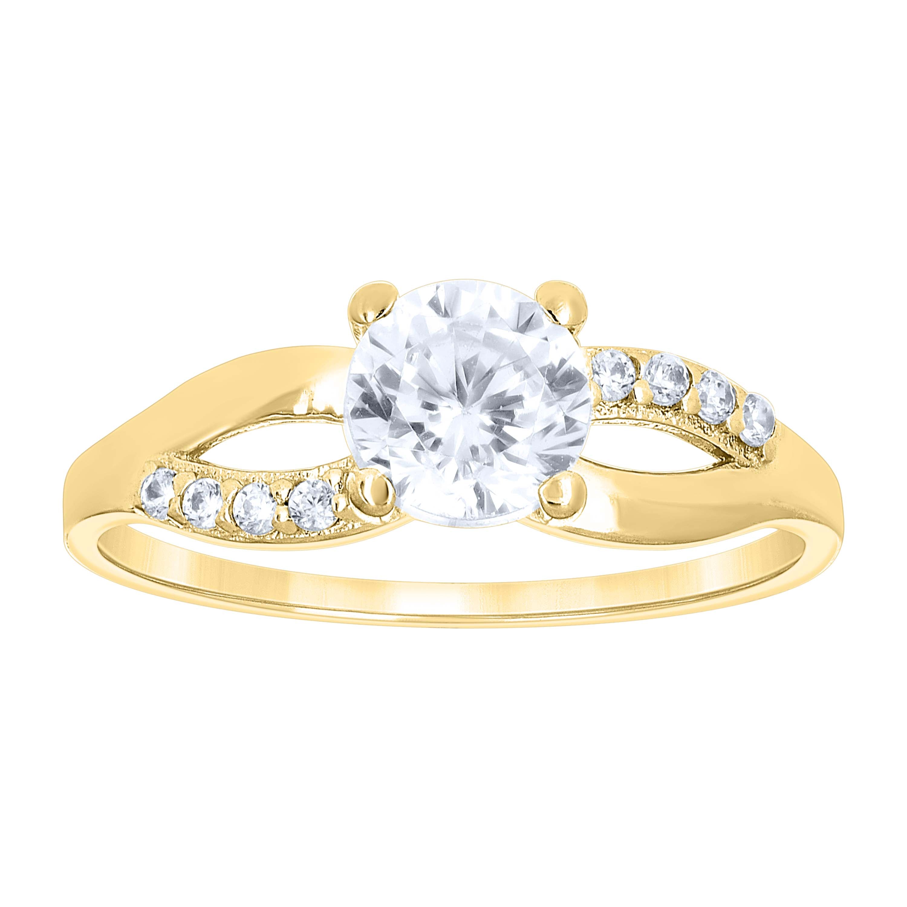 14Kt Yellow Gold Womens Cubic Zirconia Polished Finish Engagement Ring