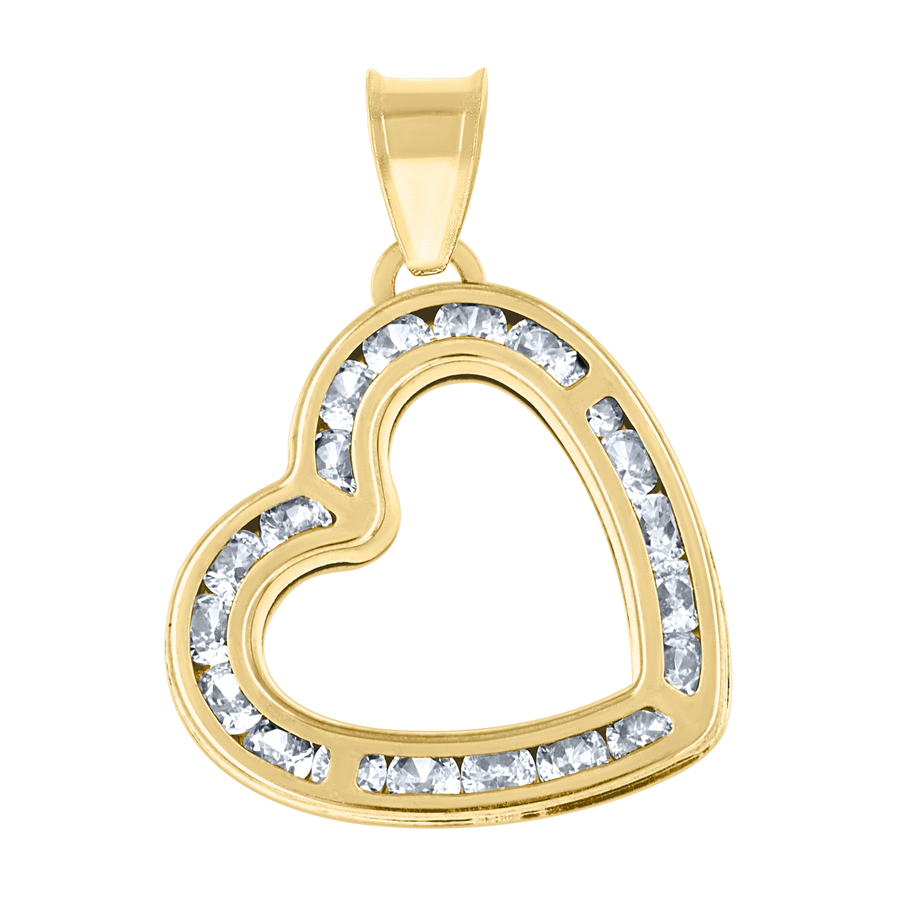 14Kt Yellow Gold Womens Cubic Zirconia Open Heart Love Charm Pendant