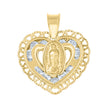 14Kt Yellow Gold Womens Cz Textured Lady Of Guadalupe Religious Heart Shaped Charm Pendant
