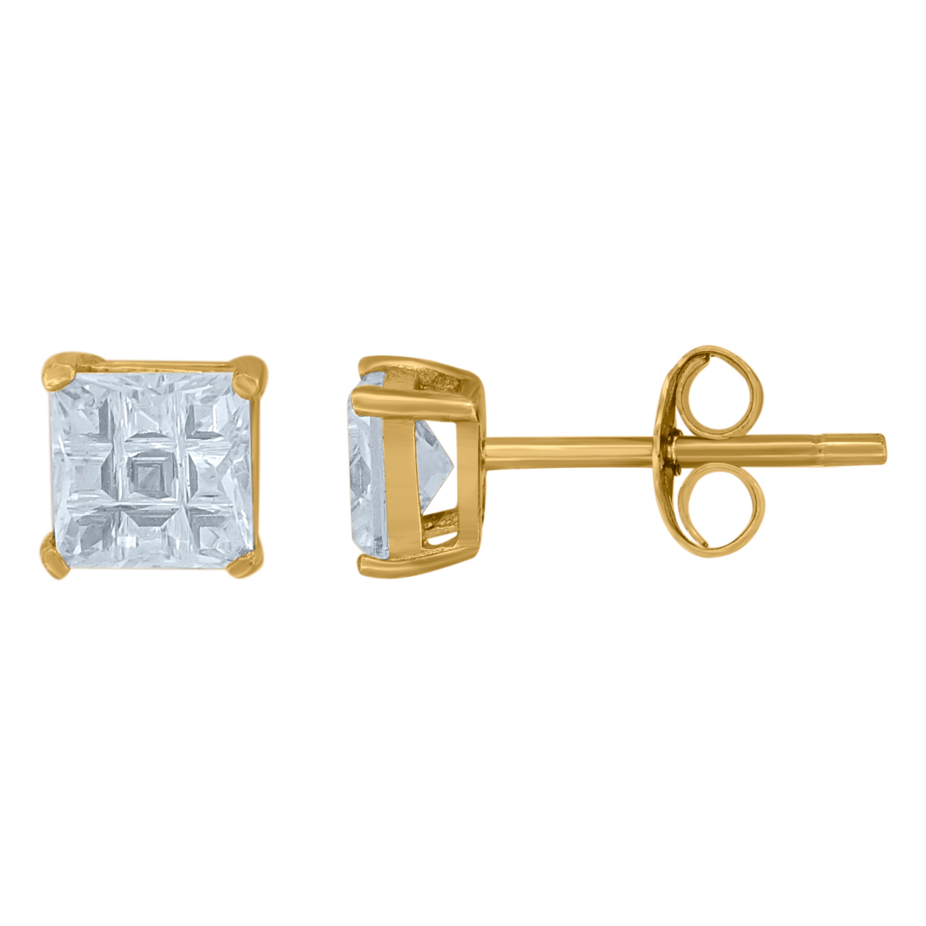925 Sterling Silver Yellow-Tone Unisex Princess-Cut Cubic-Zirconia Square Stud Earrings 