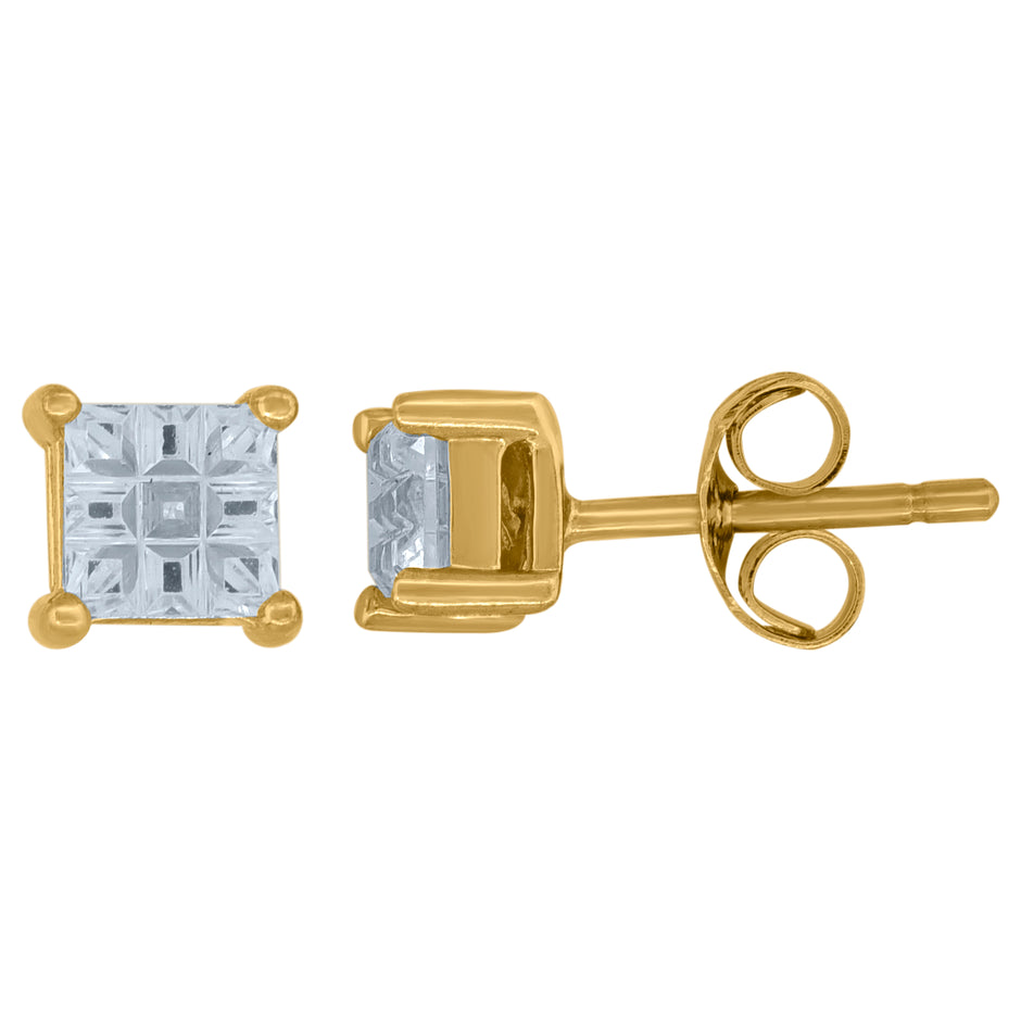 925 Sterling Silver Yellow-Tone Unisex Princess-Cut Cubic-Zirconia Square Stud Earrings 