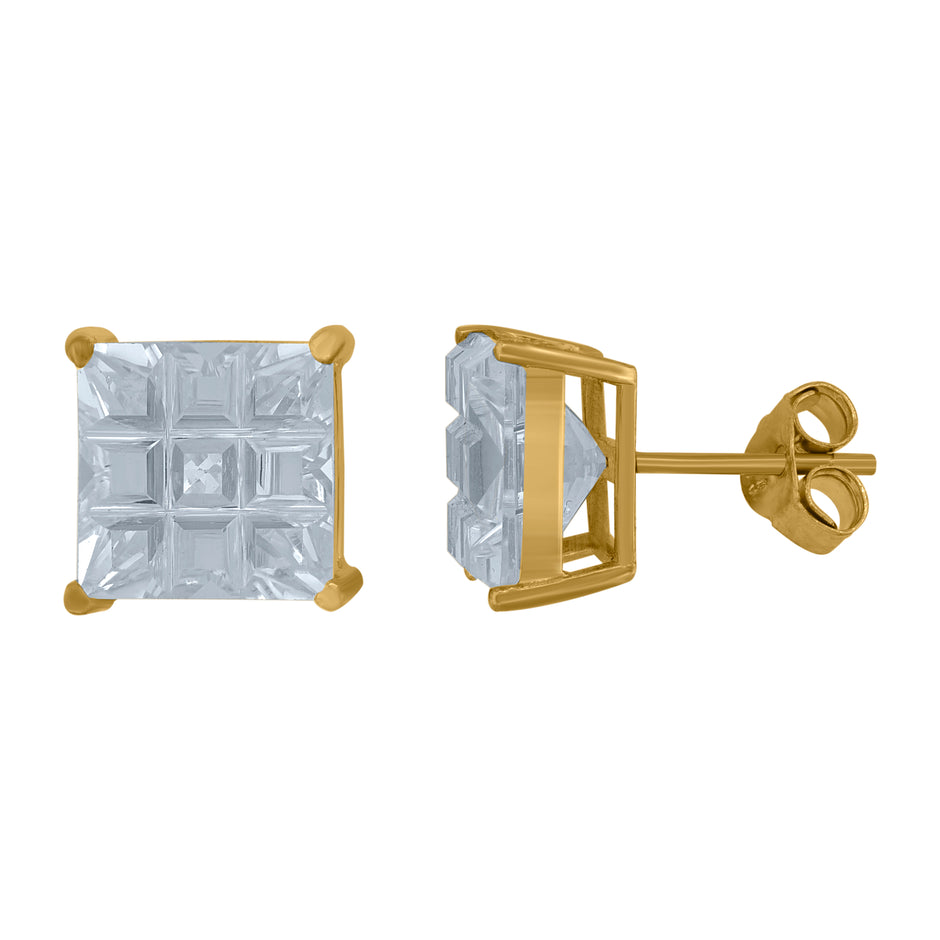 925 Sterling Silver Yellow-Tone Unisex Princess-Cut Cubic-Zirconia Square Stud Earrings 