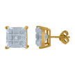 925 Sterling Silver Yellow-Tone Unisex Princess-Cut Cubic-Zirconia Square Stud Earrings 