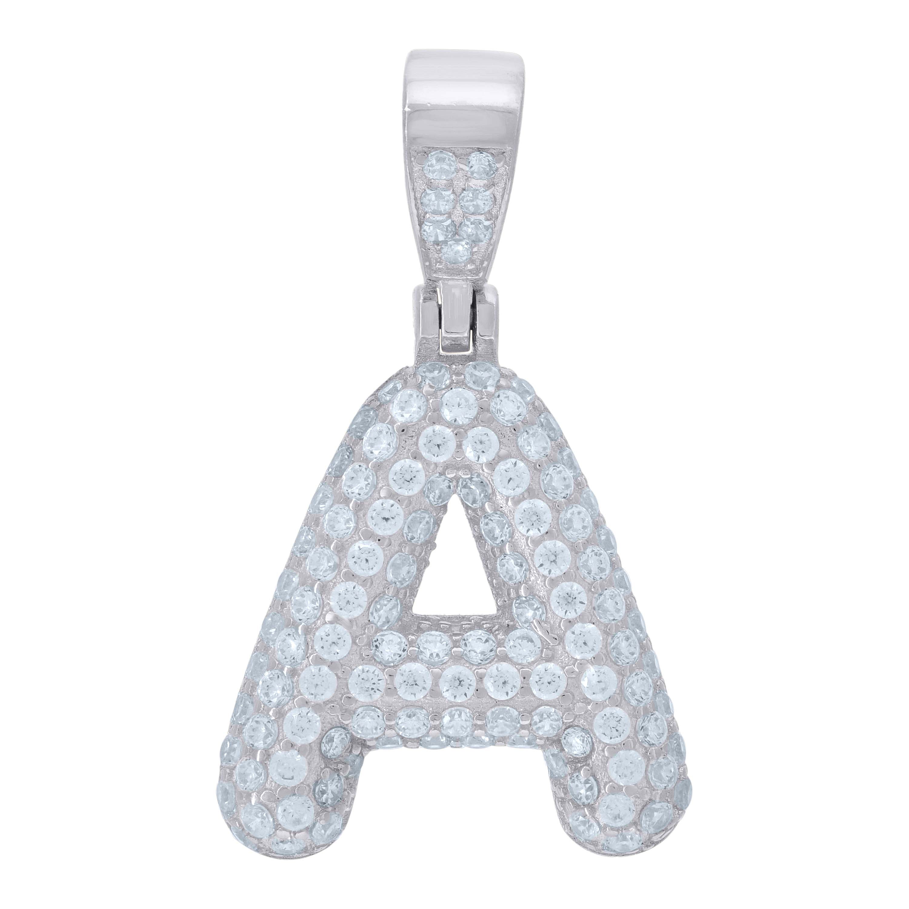 925 Sterling Silver Unisex Cz Initial Alphabet A Charm Pendant