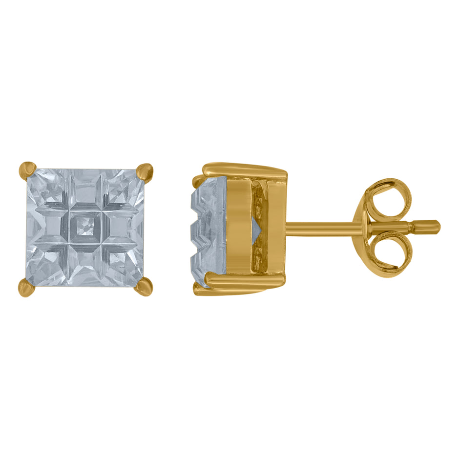 925 Sterling Silver Yellow-Tone Unisex Princess-Cut Cubic-Zirconia Square Stud Earrings 