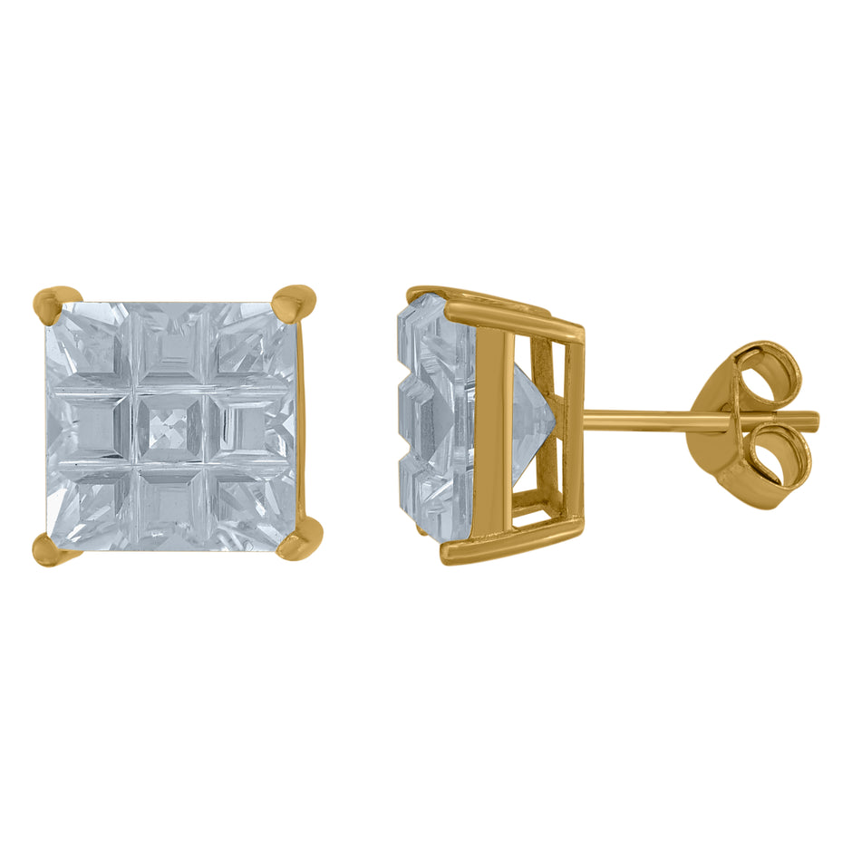 925 Sterling Silver Yellow-Tone Unisex Princess-Cut Cubic-Zirconia Square Stud Earrings 