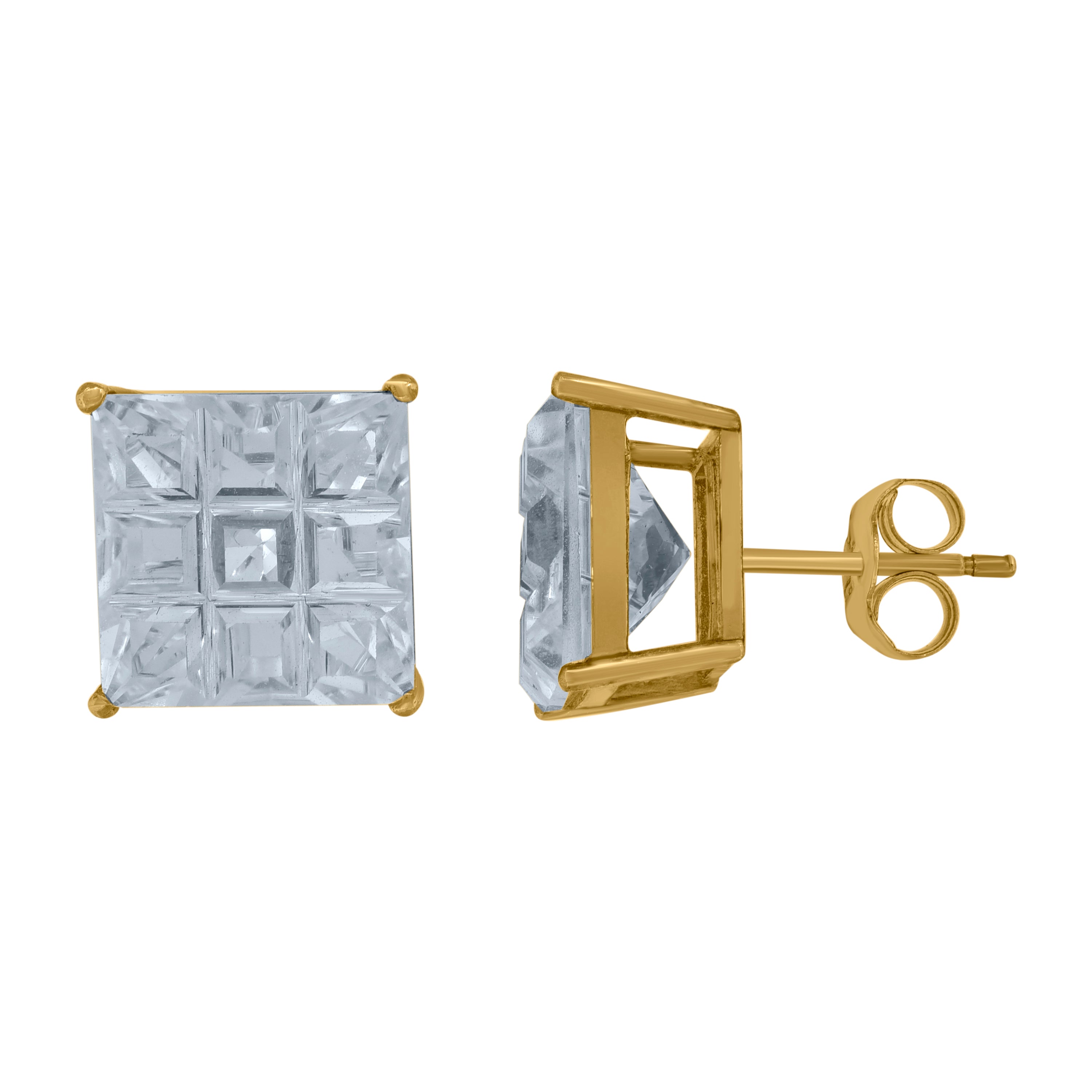 925 Sterling Silver Yellow-Tone Unisex Princess-Cut Cubic-Zirconia Square Stud Earrings 
