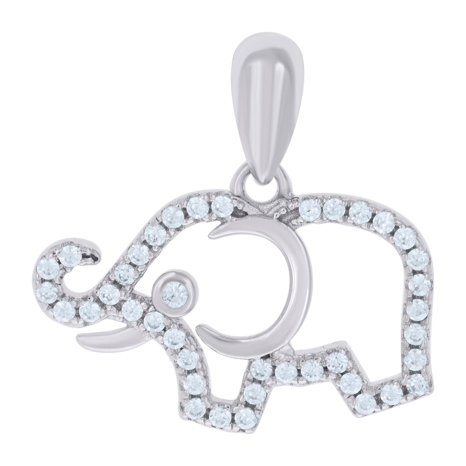925 Sterling Silver Womens Cubic-Zirconia Elephant Animal Charm Pendant