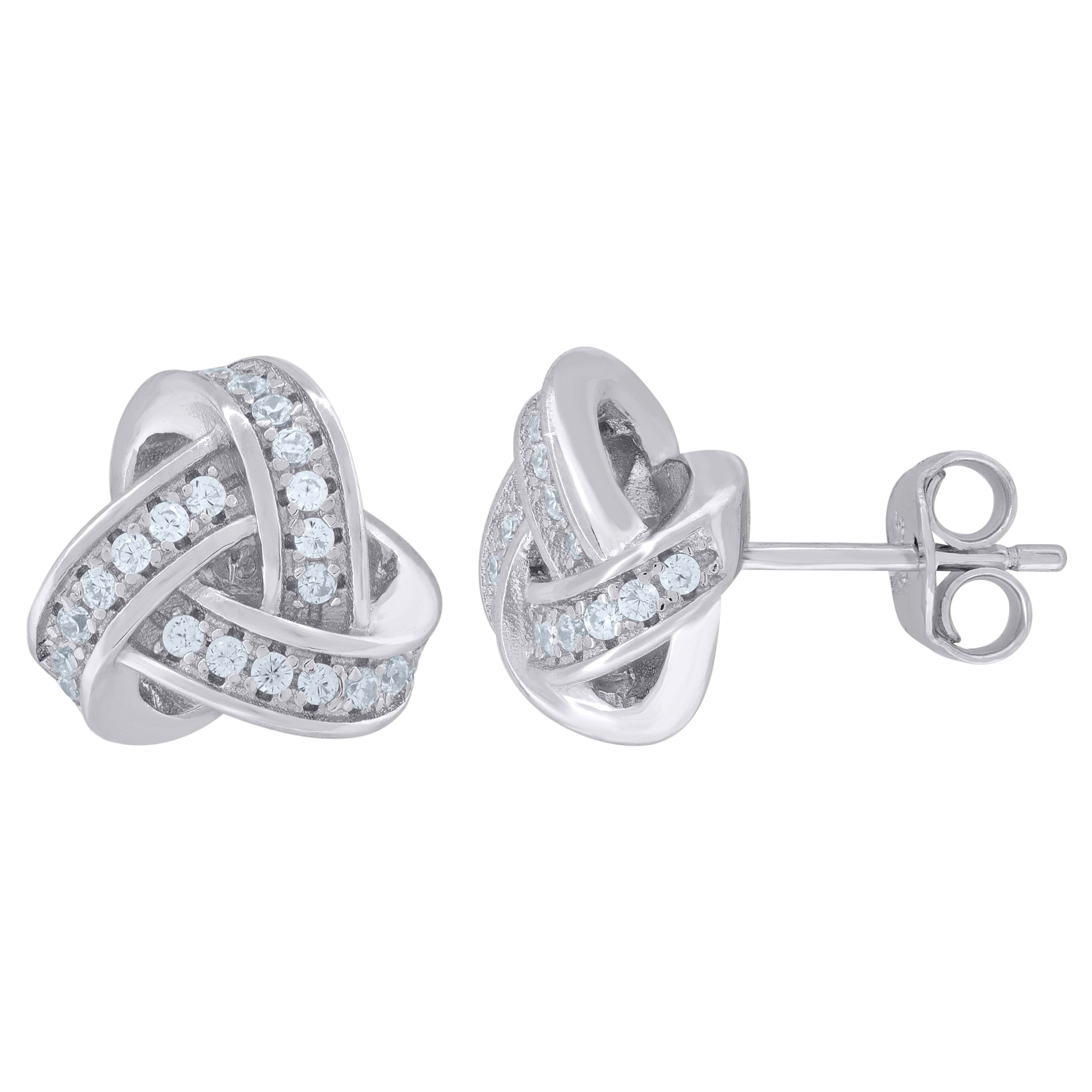 925 Sterling Silver Womens Cubic Zirconia Love Knot Stud Earrings