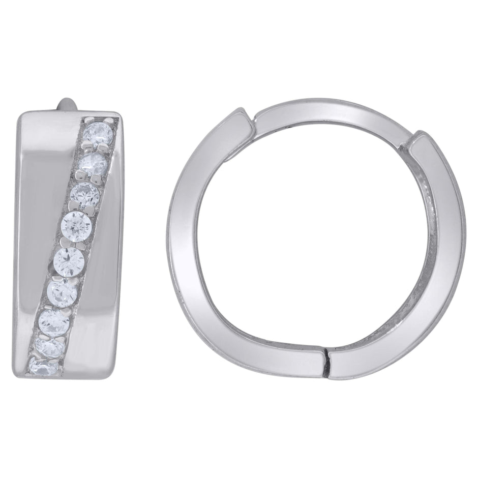 925 Sterling Silver Womens Cubic Zirconia Single Row Huggie Hoop Earrings