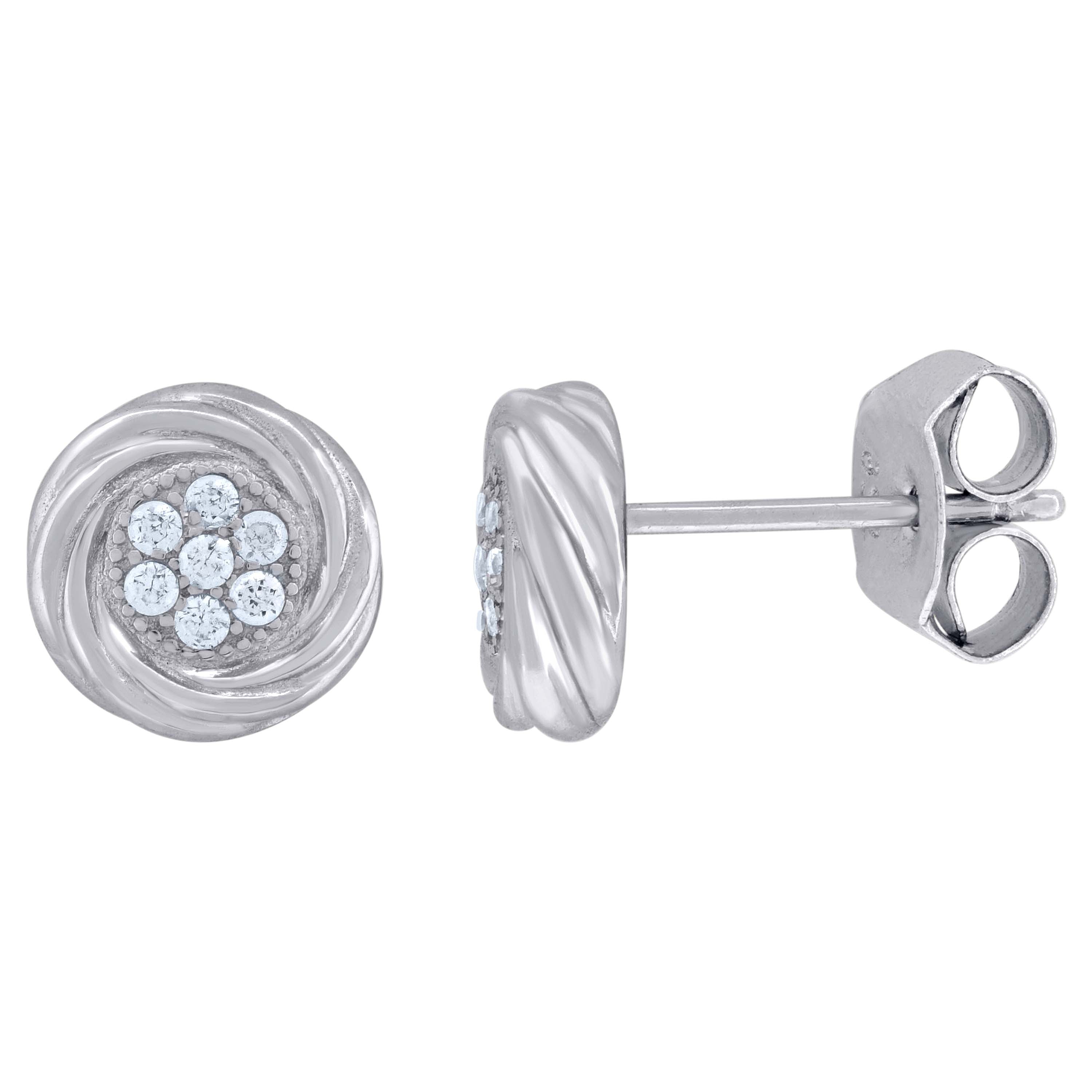 925 Sterling Silver Womens Cubic Zirconia Round Stud Earrings