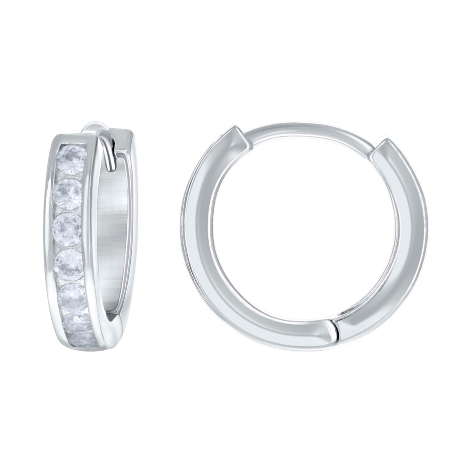 925 Sterling Silver Womens Cubic Zirconia Single Row Huggie Hoop Earrings