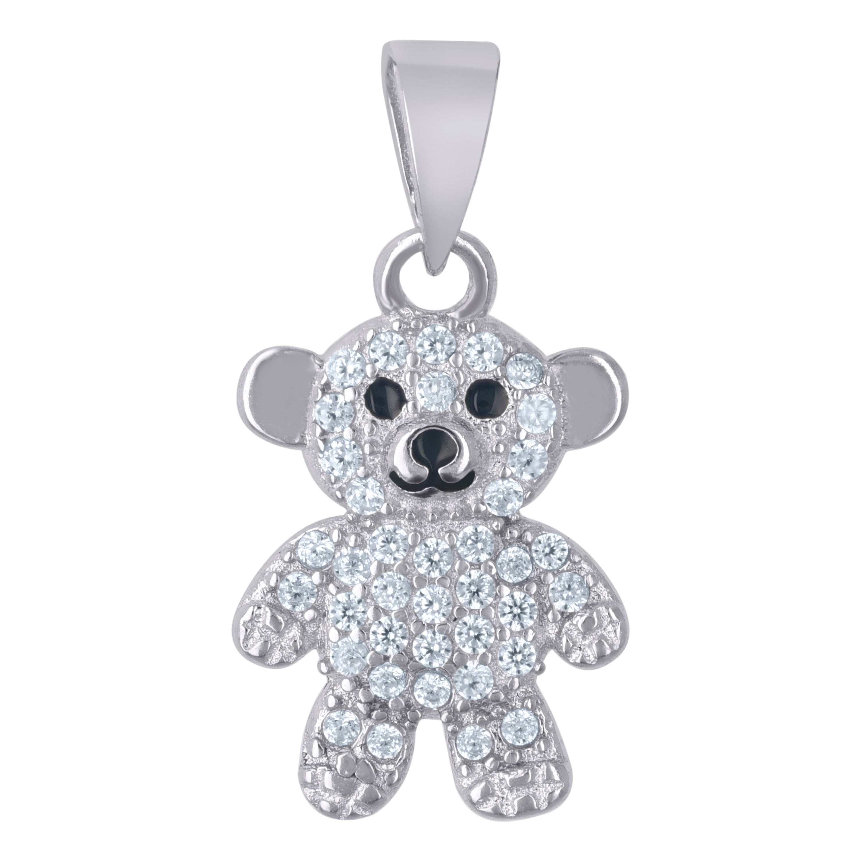925 Sterling Silver Unisex Black Cubic-Zirconia Teddy Bear Fashion Charm Pendant