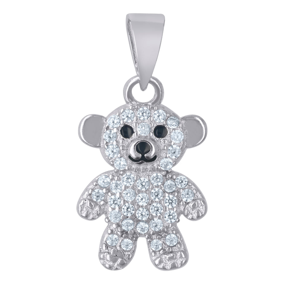 925 Sterling Silver Unisex Black Cubic-Zirconia Teddy Bear Fashion Charm Pendant