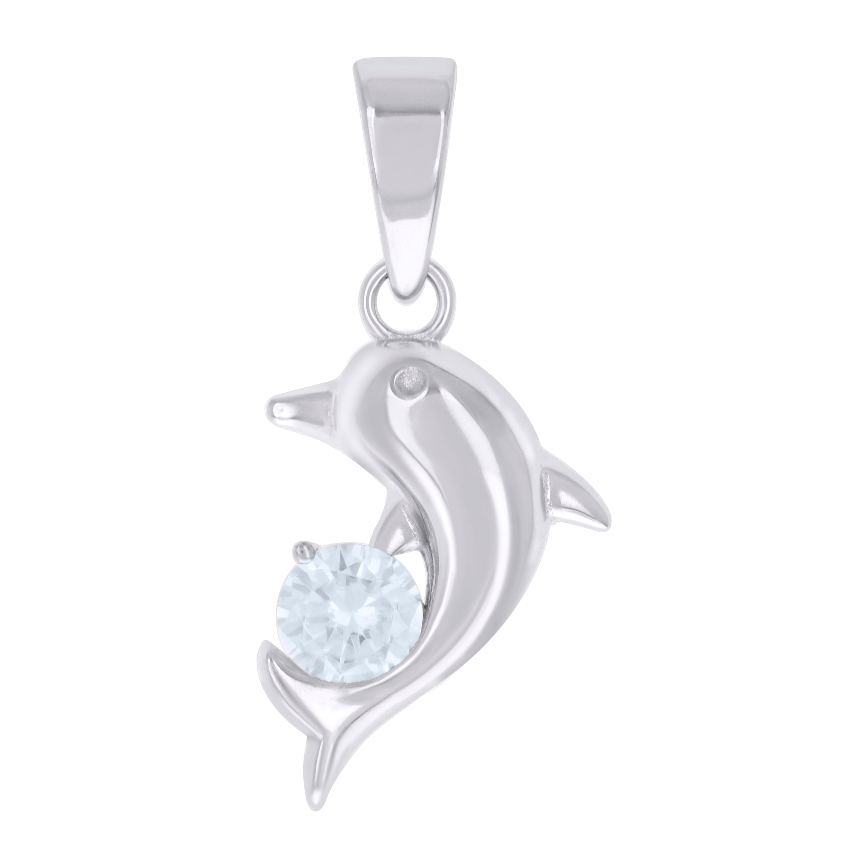 925 Sterling Silver Womens Cubic Zirconia Dolphin Charm Pendant