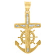 10kt Yellow Gold Unisex Cubic-Zirconia Textured Crucifix Anchor Religious Charm Pendant