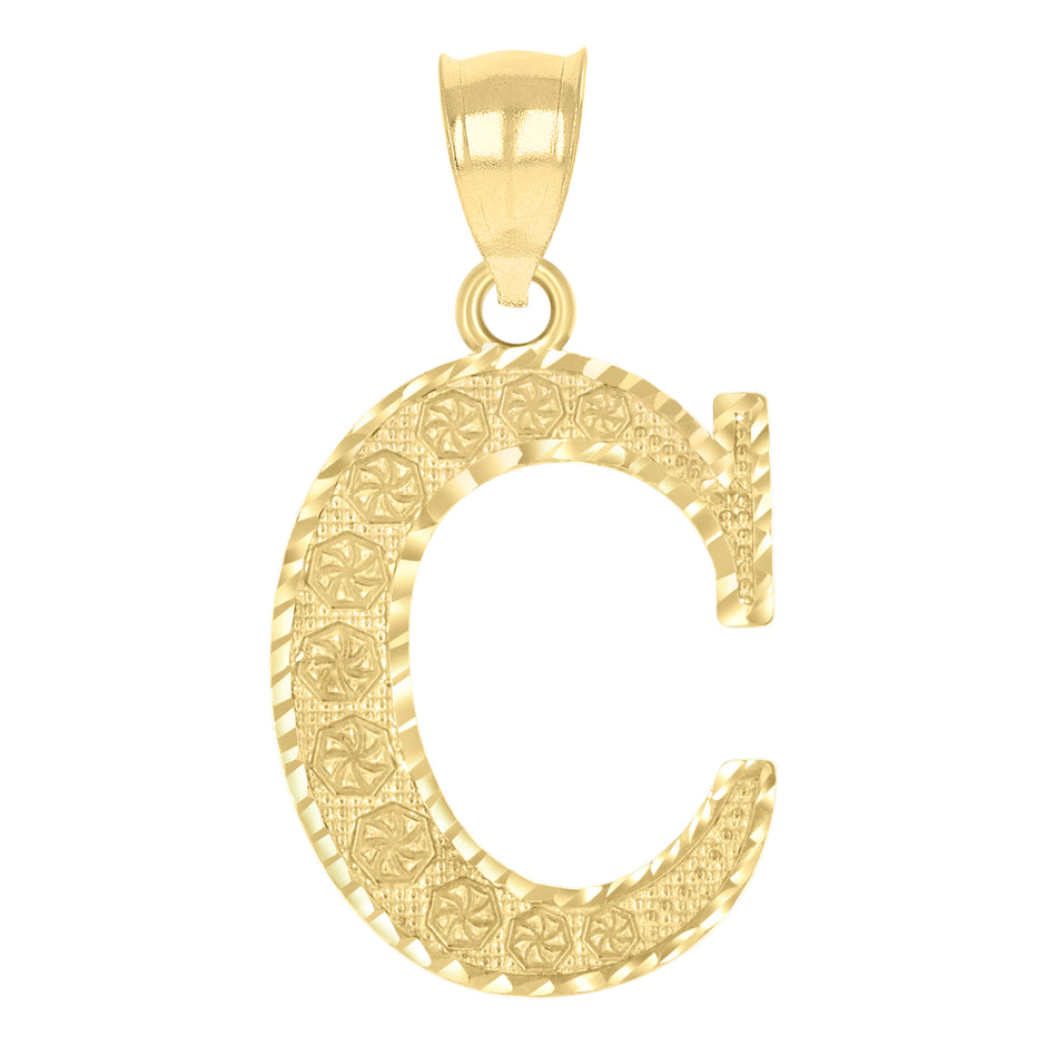 10kt Yellow Gold Unisex Diamond-Cut Initial Letter C Charm Pendant