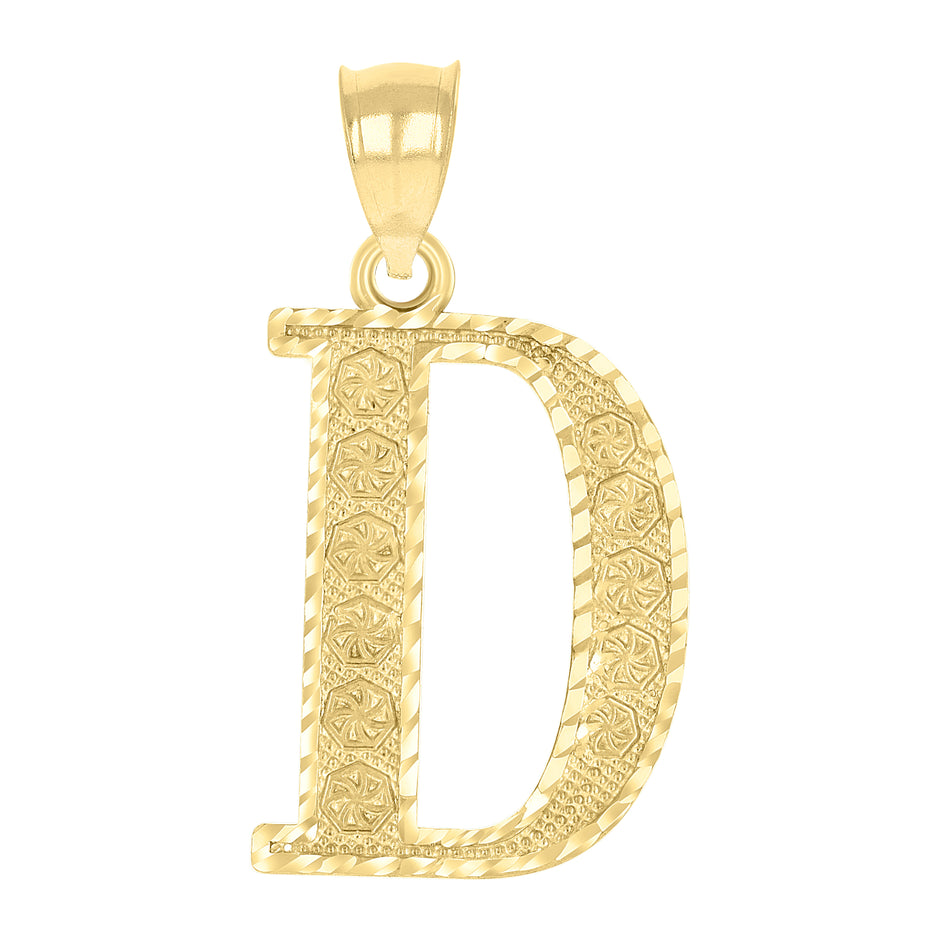 10kt Yellow Gold Unisex Diamond-Cut Initial Letter D Charm Pendant