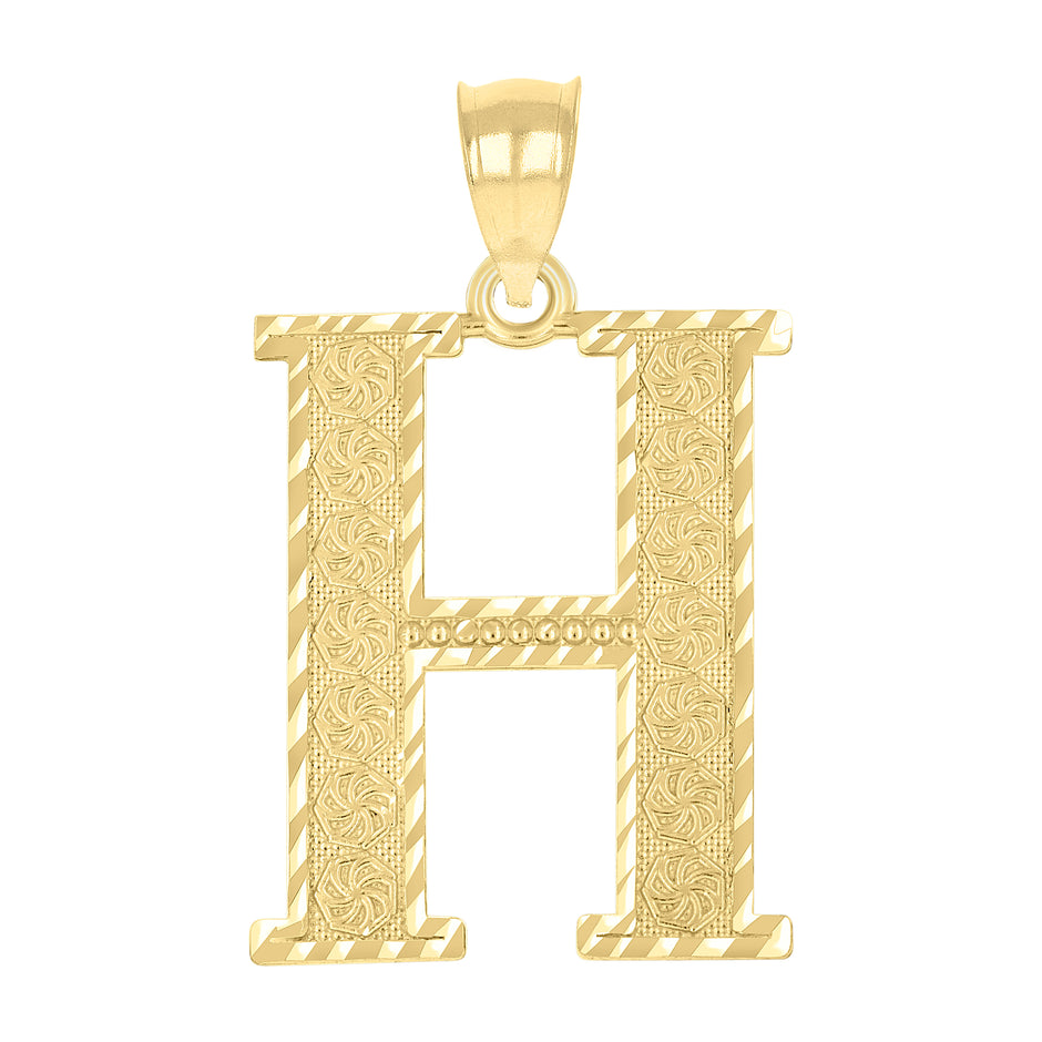 10kt Yellow Gold Unisex Diamond-Cut Initial Letter H Charm Pendant