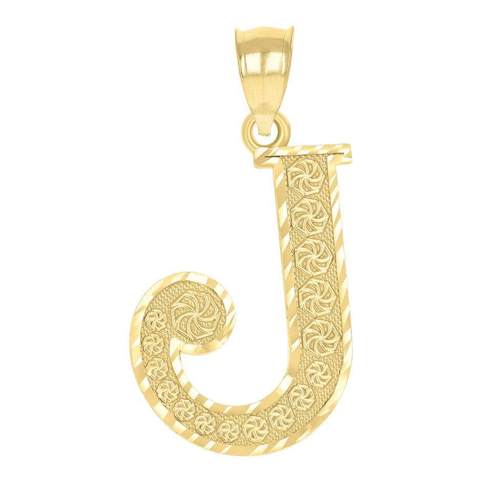 10kt Yellow Gold Unisex Diamond-Cut Initial Letter J Charm Pendant
