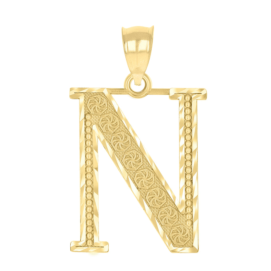 10kt Yellow Gold Unisex Diamond-Cut Initial Letter N Charm Pendant