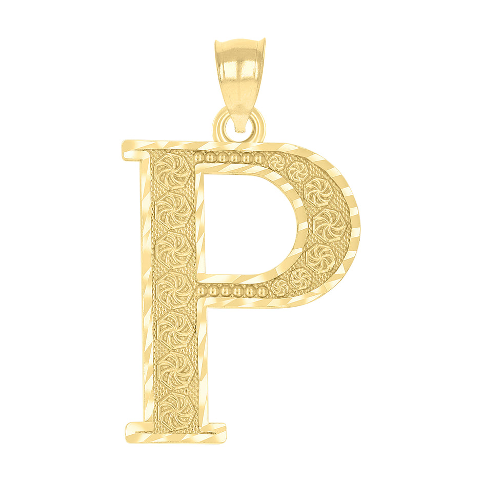 10kt Yellow Gold Diamond-Cut Mens Letter P Initial Charm Pendant