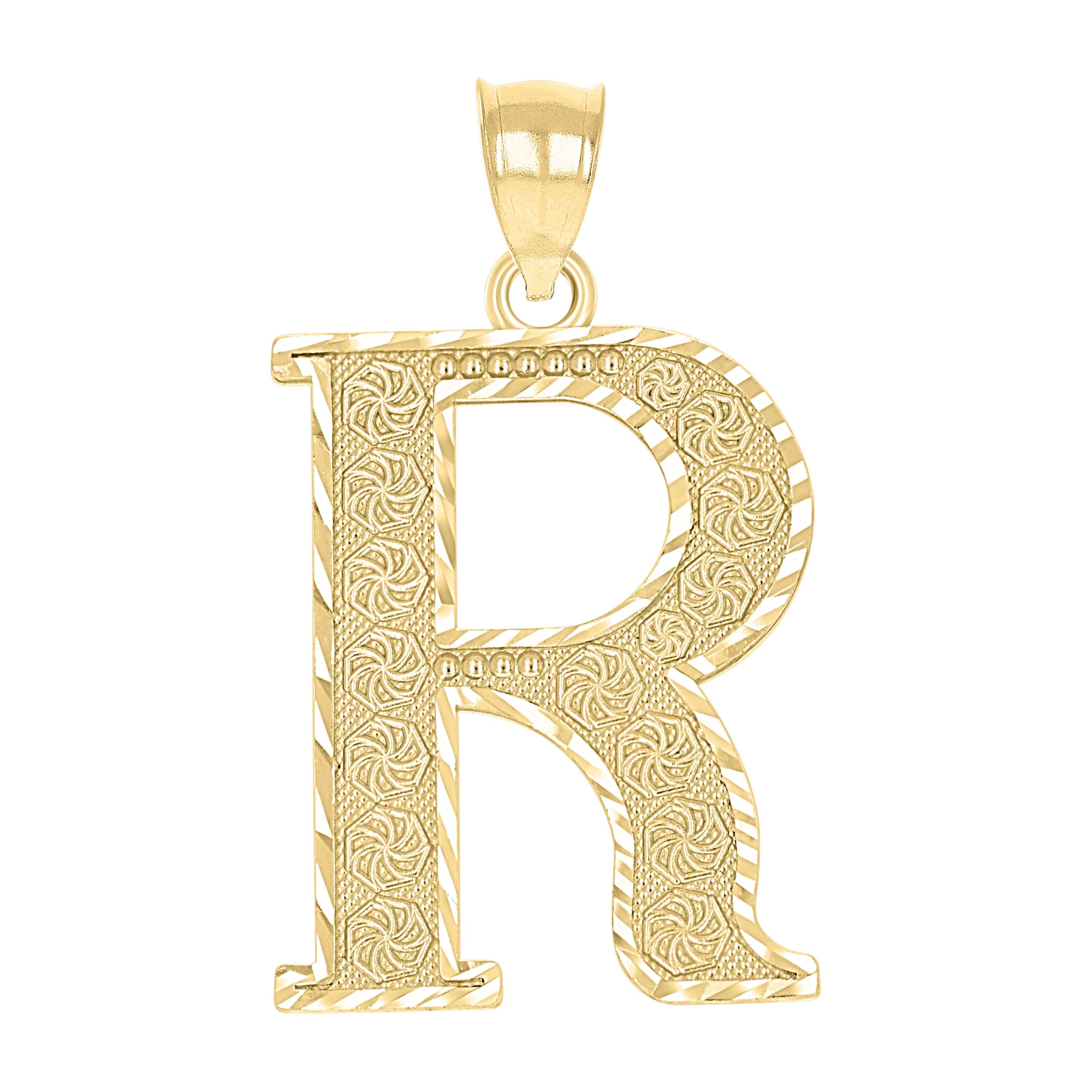 10kt Yellow Gold Unisex Diamond-Cut Initial Letter R Charm Pendant