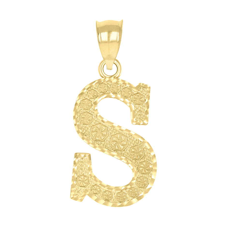10kt Yellow Gold Unisex Diamond-Cut Initial Letter S Charm Pendant