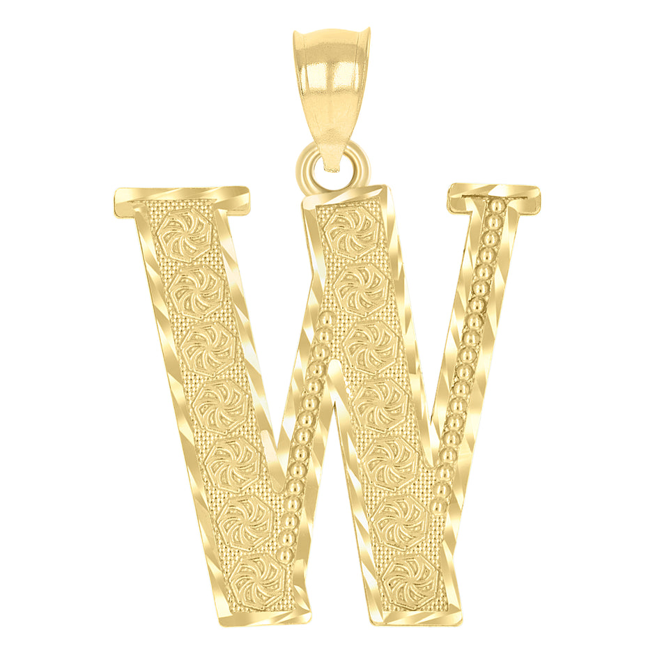 10kt Yellow Gold Diamond-Cut Mens Letter W Initial Charm Pendant