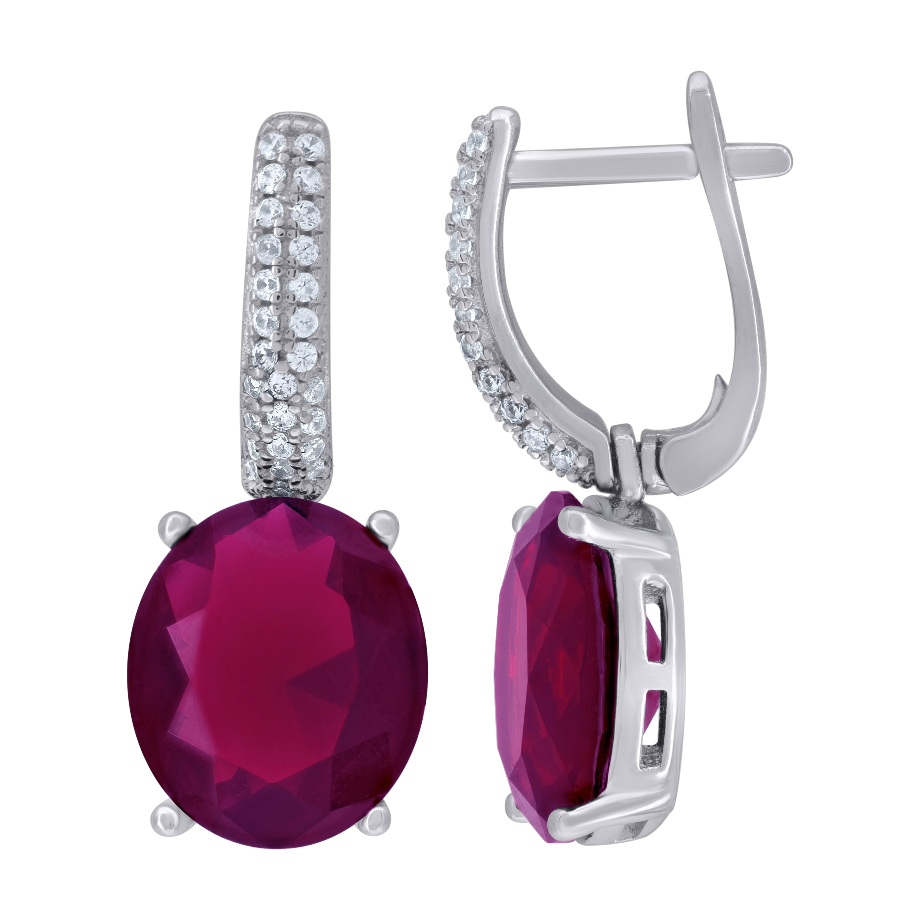 925 Sterling Silver Womens Dark Pink Cubic Zirconia Dangle Earrings