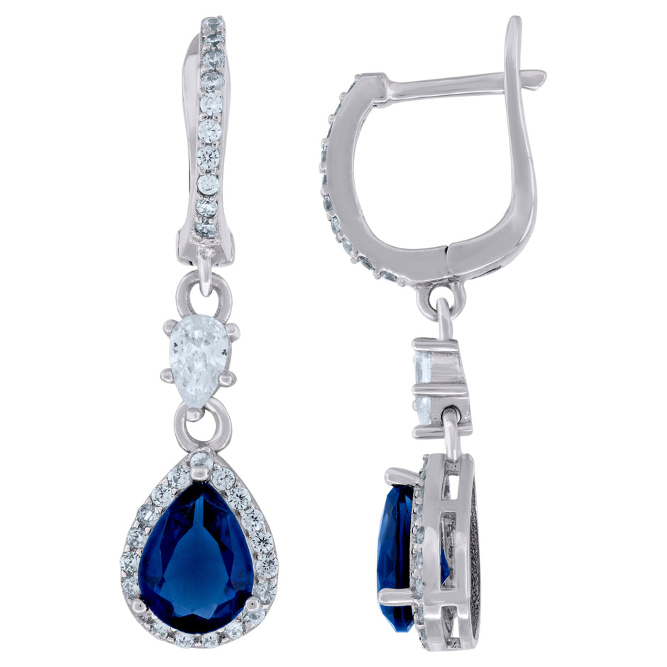 925 Sterling Silver Womens Blue Cubic Zirconia Round Dangle Earrings